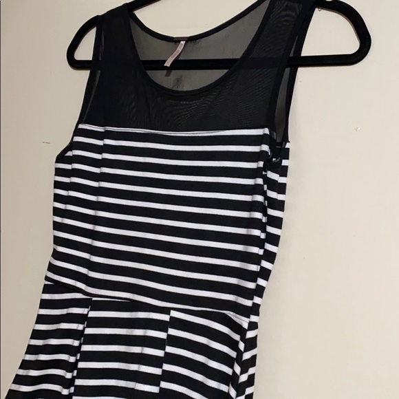 Striped skater dress with mesh - Picture 2 of 5